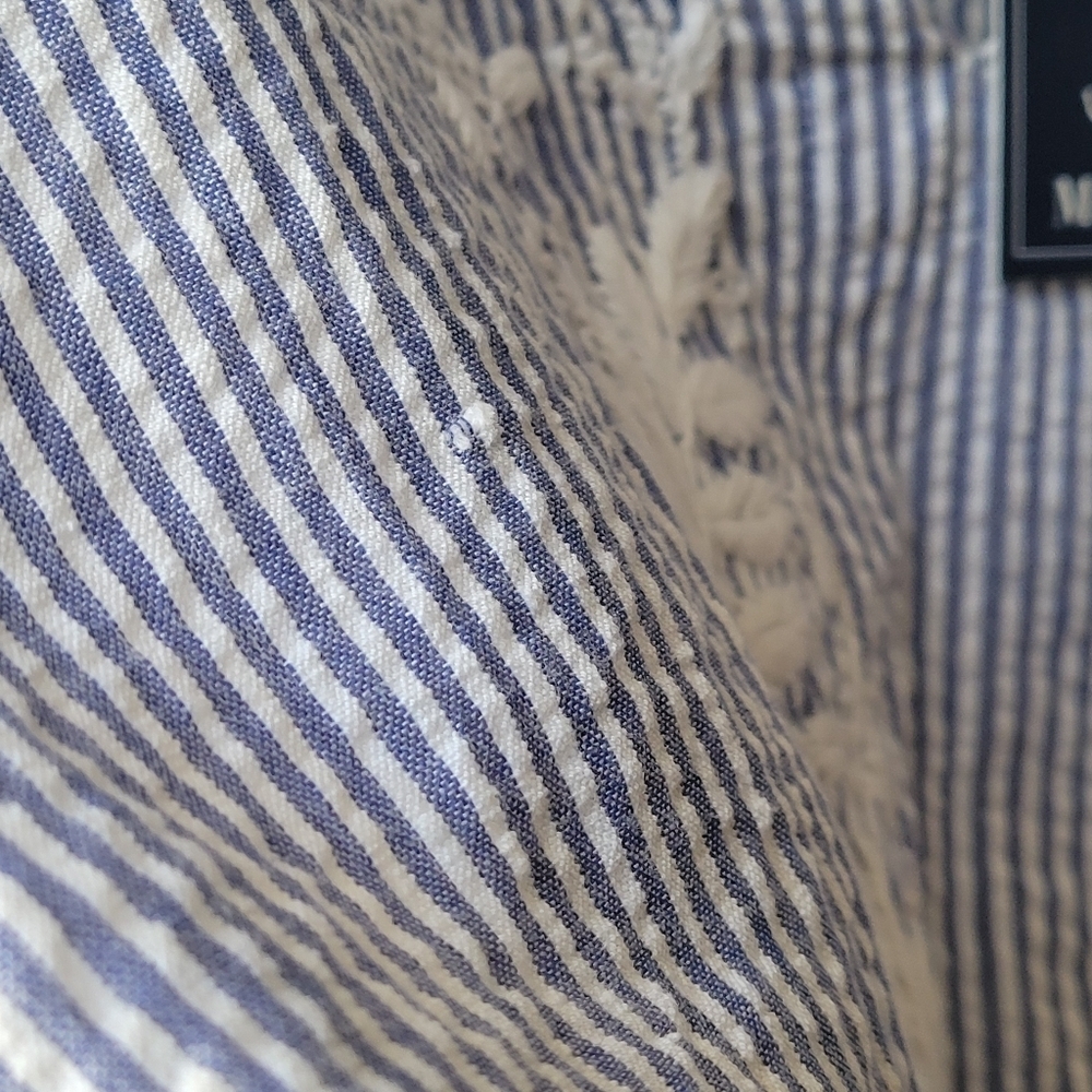 MADISON MATHEWS Blue White Striped Embroidered Tunic L Cotton 3/4 Sleeves NEW - Picture 12 of 12